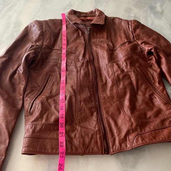 70's Vintage Fantastic International 100% Leather Camel Brown Pilot Jacket - Picture 9 of 15